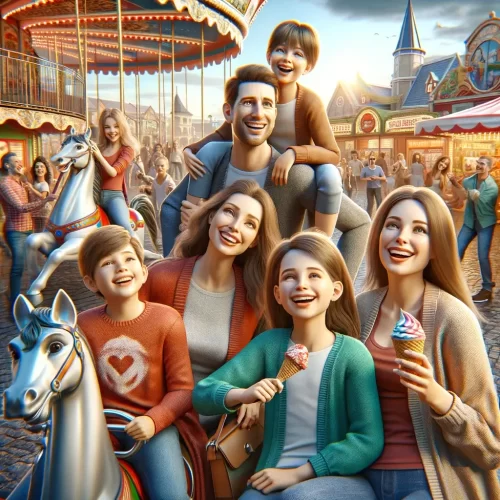 DALL·E 2024-03-13 14.02.00 - Ultra-realistic image representing 'Families in Search of Affordable Fun', preferably set in an amusement park scene. The image should depict a family